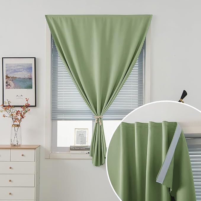 Portable Light Blocking Curtains Self-Stick Design, Removable Adhesive Window Shades for Apartment Office, 71" W x 84" L, Sage Green, 1 Panel - Image 2