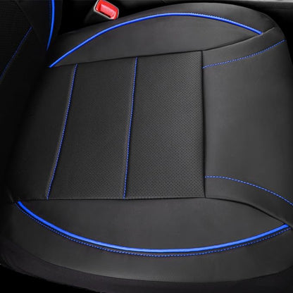 CAR PASS Universal FIT Piping Leather Two Front Seat Covers, Waterproof Faux Leather for SUV Sedan Van Truck, Airbag Compatible,Reserved Opening Holes for Headrest Covers. (Black and Blue) - Image 8