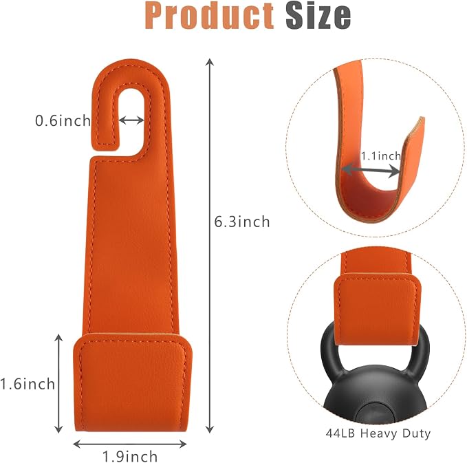 2-Pack Car Headrest Hooks, 1.1-Inch Wide Purse Hangers, Orange | Microfiber leather hooks with built-in metal cores keep purses, groceries and backpacks organized and within reach - Image 6