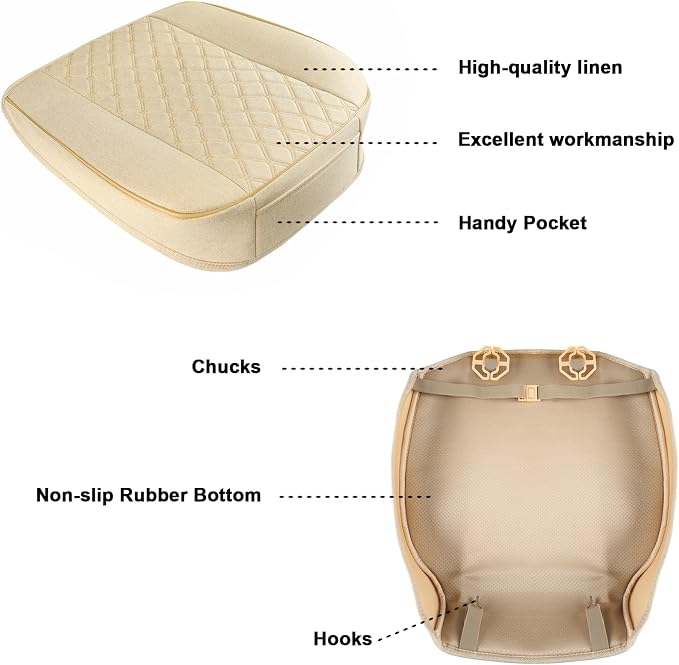 West Llama Linen Front Car Seat Cover Protector Anti-Slip Bottom Seat Cover Fits 95% of Vehicles,Wrapping Around The Bottom,Diamond Pattern(Beige-1Pcs) - Image 6