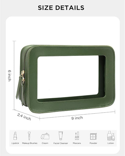 Clear Makeup Bags, TSA Approved Toiletry Bag with Zipper, Travel Makeup Organizer Fit Carry-on Travel Essentials,Small Cosmetic Bags Pouch for Women Men (Clear-Vintage Green) - Image 2