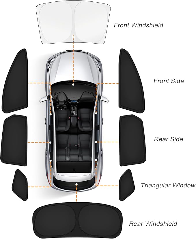 KUST Car Window Shades for Tesla Model 3 Highland 2024-2025 2026 Windshield Sun Shade Side Window Cover UV Block Privacy Protection Accessories for Camping Blackout Rear Back Full Set 8PCS - Image 8