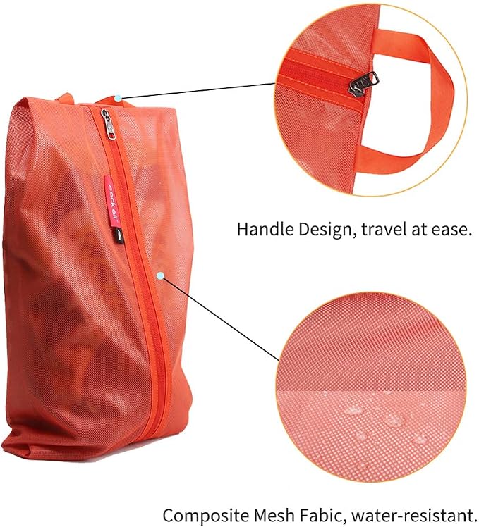 pack all Shoe Bag for Travel, Water-Resistant Shoe Pouch for Sports | Odor-Resistant, Dustproof, Portable, Soccer Cleats & Gym Storage, Fits Up to Size 11, 1 Pack, Orange - Image 2