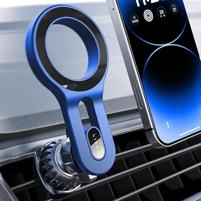 LISEN for Magsafe Car Mount, Strong Magnets Magnetic Phone Holders for Your Car, 360 Degree Adjustable Air Vent Hands Free Car Phone Holder Fit for iPhone 17-12 & All Smartphones, Blue | Upgraded Strongest Magnet Power, Metal Hook Clip, 360 Rotation, M... by Lisen