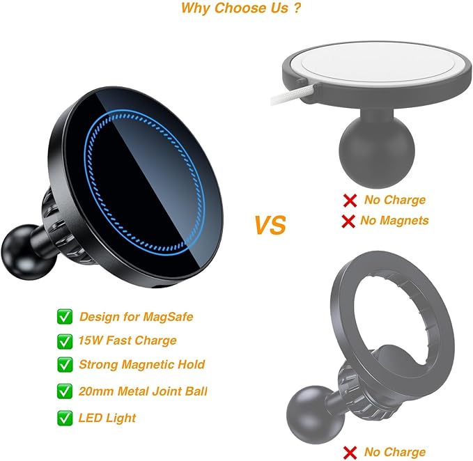 for MagSafe Wireless Charging Phone Holder with 20mm Ball Mount | Compatible with Bulletpoint Mounting Solutions, Magnetic Wireless Charger with Metal 20mm Ball Mount for MagSafe - Image 2
