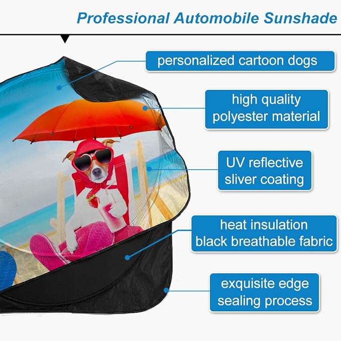Car Windshield Sunshade, KANCOKIT Cartoon Pattern Auto Sun Shade Foldable for Front Window Sun Visor Protector UV Ray Reflector Keep Vehicle Cool Protect Kids Baby & Pets (59" x 33.5") (Umbrella) - Image 2