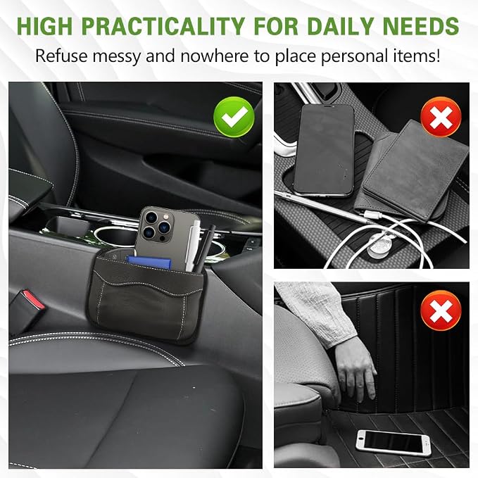 Car Seat Side Pocket Organizer, PU Leather Car Seat Gap Filler Bag, Car Seat Pocket Storage Bag for Phone, Keys, Sunglass, Wallet, Car Organizer Accessories for Seat, Door, Window (Black) - Image 4