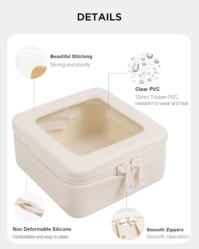 Small Clear Makeup Bag for Women, Mini Silicone Pouch Travel Cosmetic Case Waterproof Clear Make Up Pouch with Zipper Cute Toiletry Bags for Traveling Car Organizer Mini Travel Essentials (Beige) - Image 5