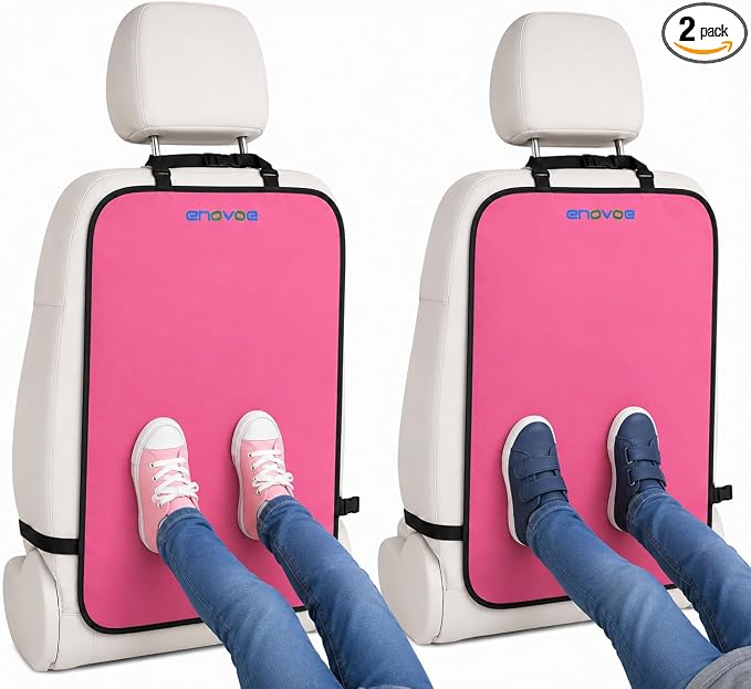 Enovoe Kick Mats - Set of 2 - Back of Seat Protector for Kids Feet - Car Seat Back Protector - Shields from Dirt and Scuffs - Durable Material - 16.8x32.8inch - Pink - Kick Mats Back Seat Protector by Enovoe