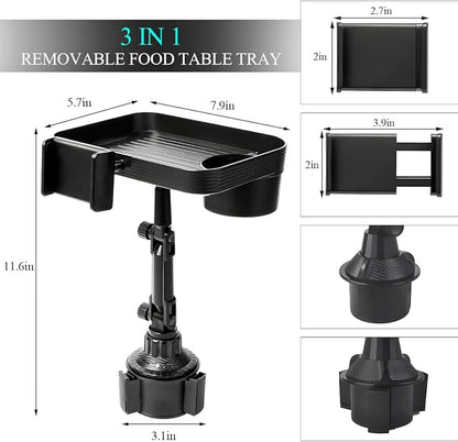 Car Cup Holder Tray, 3 in 1 Detachable Auto Cup Holder Tray Food Table with Phone Stand, Multi-Functional Cup Holder Anti-Slip Tray with Phone Holder, Car Accessories - Image 2