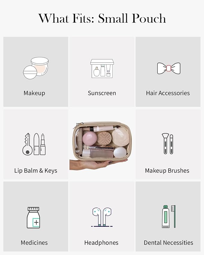 Makeup Bag,Small Makeup Pouch Clear Travel Cosmetic Bag Car Accessories Storage for Women,Travel Essentials Organizers,Apricot - Image 6
