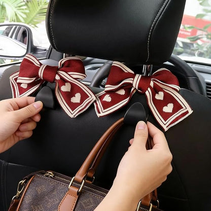 2PCS Car Seat Headrest Hooks, Car Purse Hook, Cute Bow Knot Vehicle Seatback Hanging Storage Organizer, Auto Seatback Decor Organizer Hanger for SUV Truck (Red/White) - Image 6