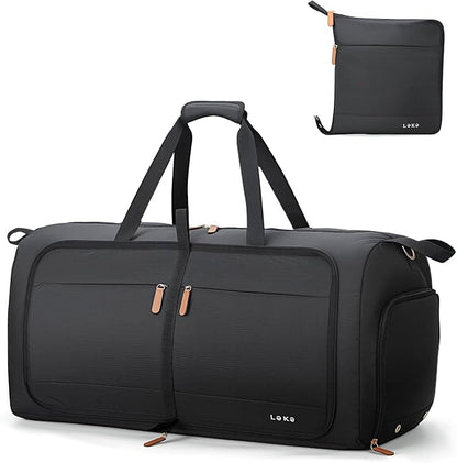 Lekesky Foldable Travel Duffle Bag for Women, 80L Large Duffel Bag with Separate Shoes Compartments & Straps, Carry On Weekend Bag for Women, Hospital, Overnight (Black) by LEKESKY