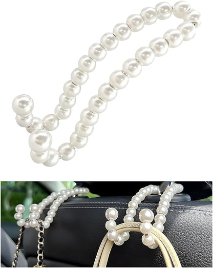 DXNQ Elegant Pearl Car Seat Headrest Hook, Cute Car Seat Hook Hanger Storage Organizer for Handbag Purse, Interior Decoration Headrest Hanger for Women Girls, Car Accessories by DXNQ