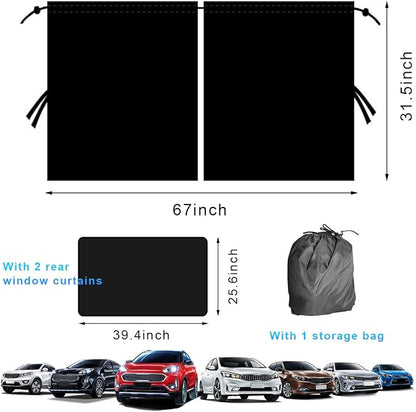 povtii 3PCS Car Window Shades, Auto Privacy Divider Curtain with 2 Rear Side Window Shades, Removable Vehicle Light Blocking Sunshades for Heat, UV Rays, Universal Car Accessories - Image 2