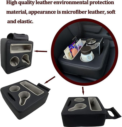 Car Back Seat Cup Holder, Leather Non-Slip Vehicle Rear Seat Drinks Tray Storage Organizer, Automotive Backseat Cup Holder Tray Expander, Universal for SUV Automobile Truck - Image 3