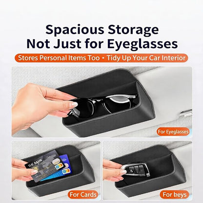 Magnetic Car Sunglasses Holder - Beige Nappa Visor Glasses Case | One-Handed Eyeglass Clip for Large Frames heat-resistant storage for aviators & cards,damage-free,vanity mirror friendly - Image 3