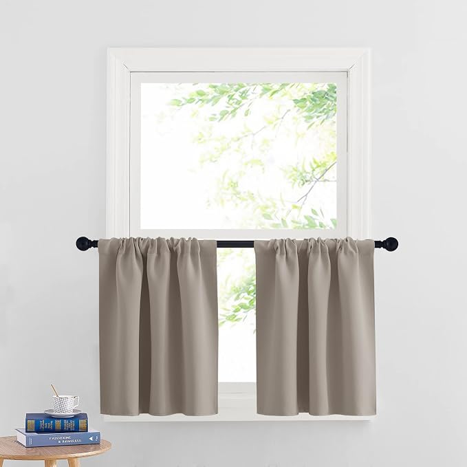 RYB HOME Cafe Blackout Curtains 24 inch Length, RV Camper Window Curtains | Short Small Half Window Tiers, Privacy, Thermal Insulated, Light UV Heat Blocking, Rod Pocket, W29 x L24, Sand, 2 Panels by RYBHOME