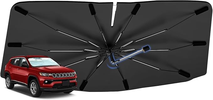 Windshield Sun Shade Umbrella for Jeep Compass 2017-2026 Front Window | Foldable Car Sunshade, Highly Reflective Auto Sun Shield Visor for UV Protection, Keep Car Cool by Bocvam