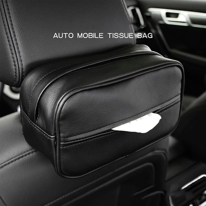 Car Tissue Holder, Travel Napkin Dispenser - PU Leather Fits Most Cars, SUVs, Trucks, and Vans - Image 2