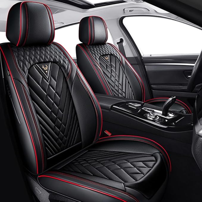 Fit for Toyota Highlander Seat Covers 2001-2026,Premium Leather, 360° Full Protection, Thick Padding & Memory Foam, Waterproof & Stain-Resistant Car Seat Cover Front Set (2 Seat,Black&Red) by Unknown
