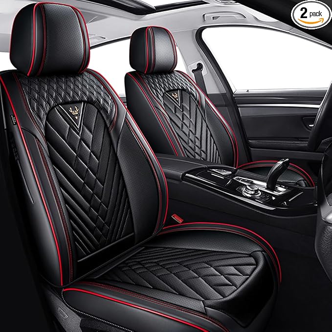 Fit for Toyota Corolla Seat Covers 2001-2026,Premium Leather, 360° Full Protection, Thick Padding & Memory Foam, Waterproof & Stain-Resistant Car Seat Cover Front Set (2 Seat,Black&Red) by Unknown