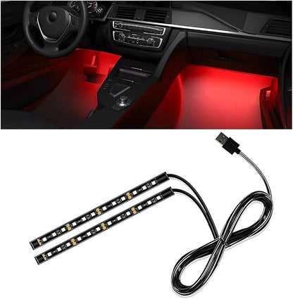 Wevdn Car Interior LED Strip Light, 12V 24 LED Waterproof Neon Ambient Night Light with USB Port, Automotive Atmosphere Decorative Under Dash Lighting Kit, Car Accessories (Red) by Unknown