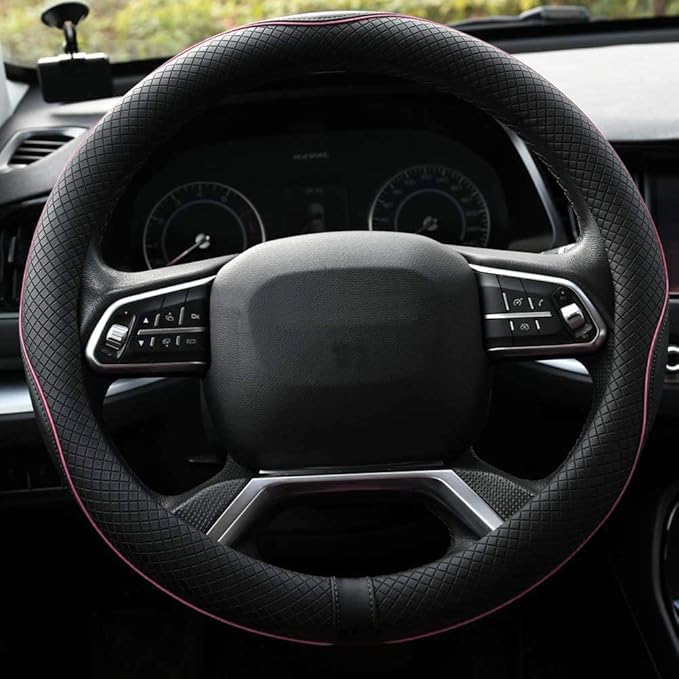 Rueesh Pink Steering Wheel Cover Microfiber Leather Universal 14.5-15 Inch | Anti-Slip Car Wheel Cover for Women and Men, Durable, Breathable Embossing, Soft Padding - Image 2