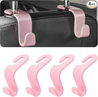 4PCS Car Seat Headrest Hooks for Bags and Coats, Light Pink | rear-row hanging storage, holds purses groceries, fits compatible post spacing, car interior accessories by Hanemia