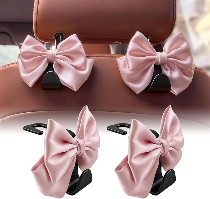 Car Seat Headrest Hook Bow Hooks for Car Bow Car Accessories 2 Pack Hanger Storage Organizer Universal for Handbag Purse Coat fit Universal Vehicle Car (Pink) by Unknown
