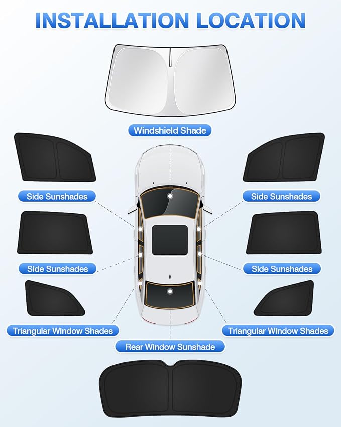 Canvcle Sunshades for Honda Pilot 2016-2022 Accessories Windshield Sun Shade Side Rear Window Shade Cover Sun Visor Shield Privacy Protection Keep Vehicle Cool Black 8PCS - Image 5