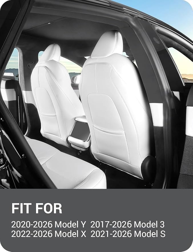 BASENOR 2026 Tesla Model Y (Juniper)/3/S/X Leather Seat Back Kick Protector | Backseat Mats for Kids (Extra Organizer Pocket) Waterproof Scratchproof White (Not for Model Y Juniper/3 Highland Standard) - Image 3