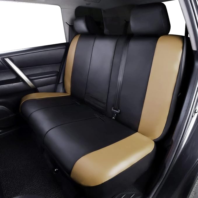 Flying Banner car seat Covers Protects Water Proof Faux Leather Carbon Fiber Front and Rear Bench (Black Beige, Full Set - 8PCS) - Image 5