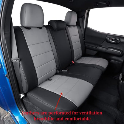 Tacoma Seat Covers Custom Fit for 2005-2011 Toyota Tacoma Double Cab/Crew Cab (Regular Seats),Fully Covered Faux Leather Truck Seat Protector-Full Set(Black/Gray) - Image 6