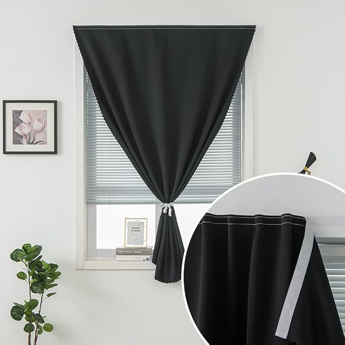 Adhesive Blackout Curtains- Self Stick Shades Window Blinds Curtains No Rod Needed Easy to Hang Curtains, Use for Bedroom, Living Room, Dining Room, Kitchen, Home Office, 35"W X 59"L, Black, 2 Panels - Image 6