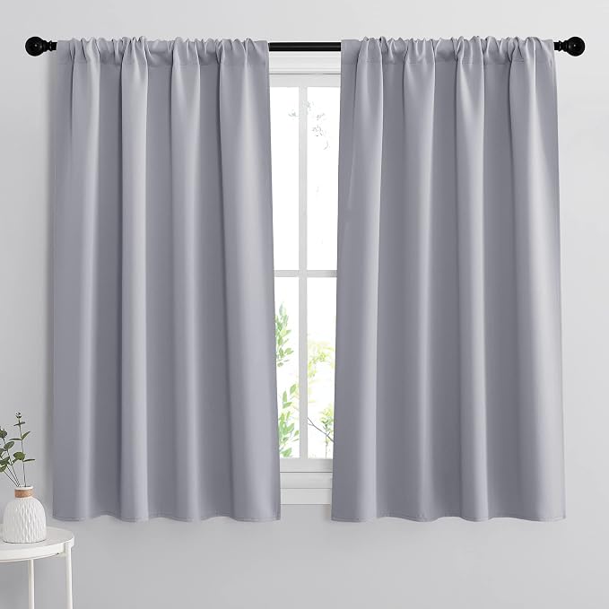 RYB HOME Short Blackout Curtains for Bedroom, Room Darkening, Rod Pocket | Thermal Insulated,Summer Heat Light UV Blocking,Triple-weave Fabric,Nursery Kitchen Bathroom,W42 x L48,Silver Grey,2 Panels by RYBHOME