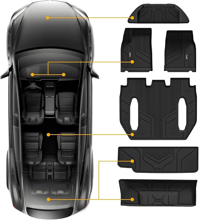 3W Cargo Liner Fit for Tesla Model X 6 Seats 2022-2025(Not for 2026) | All Weather TPE Custom Fit Floor Liners for Front and Rear Trunk Full Set Car Mats Black, Over 10 Years Lifespan - Image 2