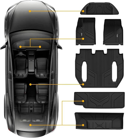 3W Cargo Liner Fit for Tesla Model X 6 Seats 2022-2025(Not for 2026) | All Weather TPE Custom Fit Floor Liners for Front and Rear Trunk Full Set Car Mats Black, Over 10 Years Lifespan - Image 2
