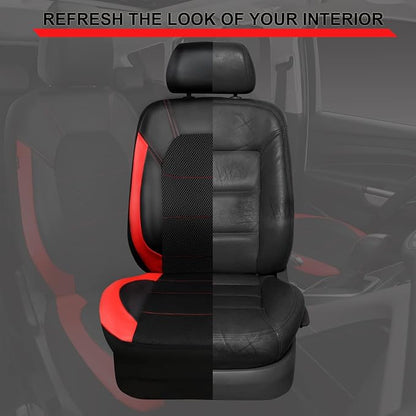 CAR PASS Leather Car Seat Covers Front Seats Only, with Air Mesh Front Seat Covers Breathable, Cool Automotive Seat Covers 2 Pack, Universal Fit Most Cars,SUV,Truck,Van Airbag Compatible(Black & Red) - Image 4