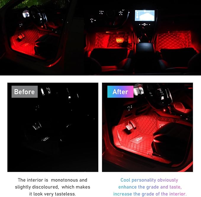 Ohleats Car LED Strip Light, 24 LED RGB Auto Interior Atmosphere Lights, Cigarette Lighter Under Dash Ambient Night Light, Interior Decorative Lamp Lighting Kit Car Accessories (Red) - Image 5
