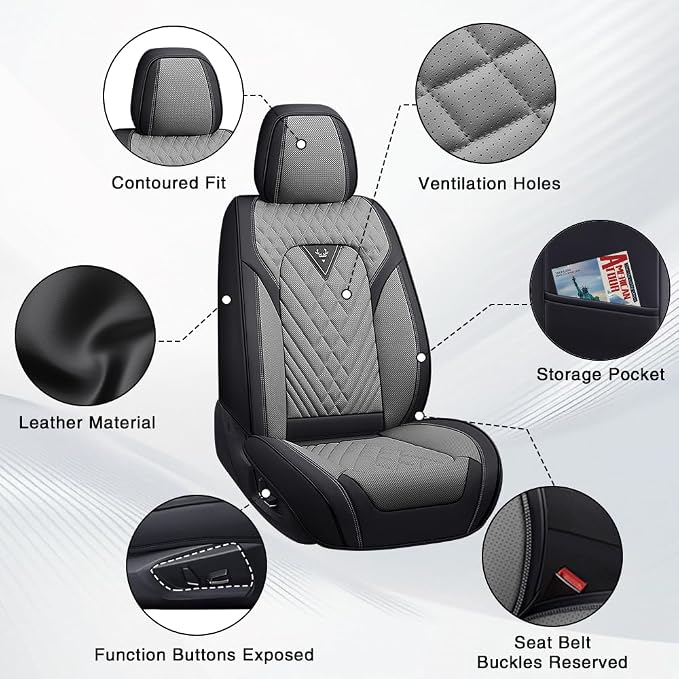 Fit for Toyota Highlander Seat Covers 2001-2026,Nappa Leather, 360° Full Protection, Thick Padding & Memory Foam, Waterproof & Stain-Resistant Car Seat Cover Front Set (2 Seat,Black&Gray) - Image 6