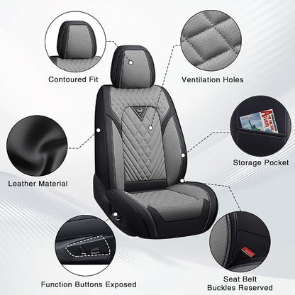 Fit for Toyota Highlander Seat Covers 2001-2026,Nappa Leather, 360° Full Protection, Thick Padding & Memory Foam, Waterproof & Stain-Resistant Car Seat Cover Front Set (2 Seat,Black&Gray) - Image 6