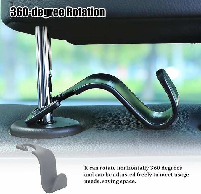 Car Seat Headrest Hook, 4PCS Vehicle Seat Back Hanger Storage Organizer for Handbag Purse Coat, Auto Interior Headrest Hook, Universal for SUV Automobile Truck (Gray) - Image 6