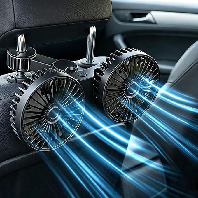Car fan, portable USB powered dual head car cooling fan with 3-speed air speed and 360 ° rotation, car fan with adjustable clip, suitable for sedans, SUVs, RV trucks (black) by ERKEQN