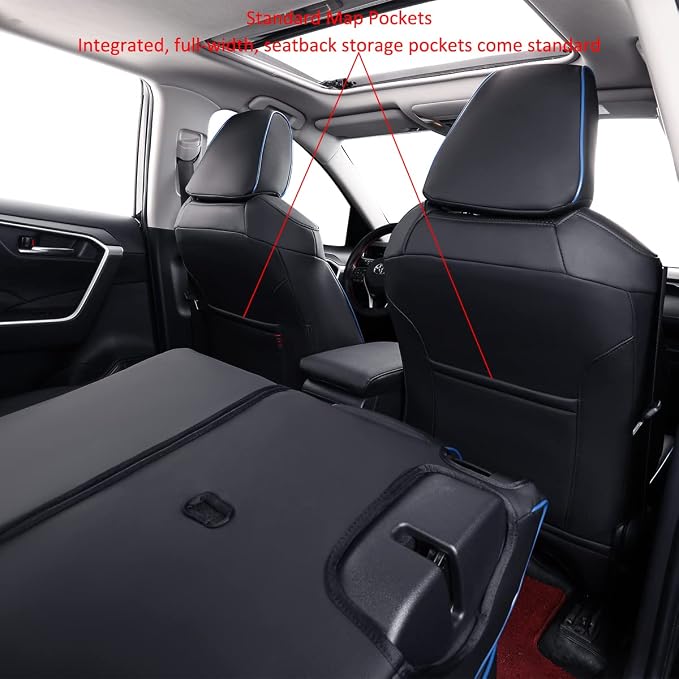 EKR Corolla Seat Covers Custom Fit for Toyota Corolla 2020 2021 2022 2023 2024 2025 2026 SE &2023-2025 XSE &2025 FX,Leather Car Seat Covers Full Set-Faux Leather(Black with Blue Trim) - Image 3