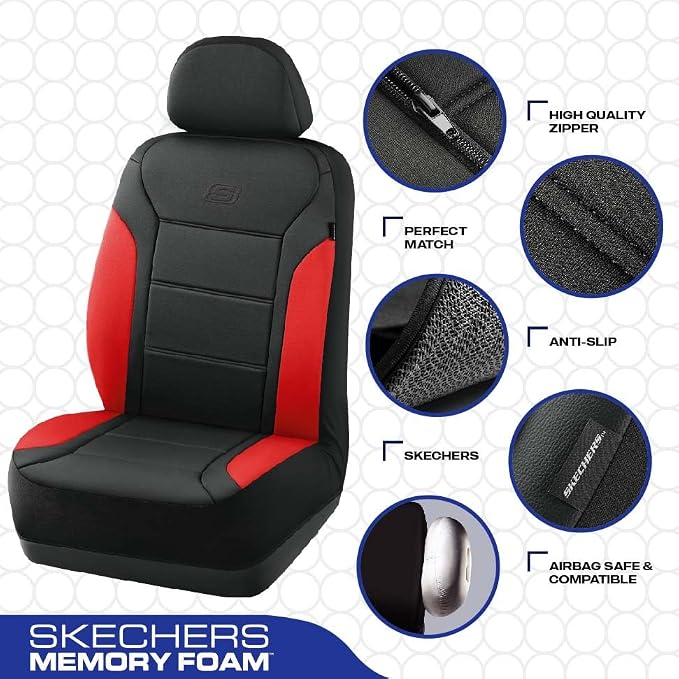 Skechers Memory Foam Car Seat Covers, Lycra Fabric Seat Covers &Thick Memory Foam, Car Seat Cover Full Sets, Airbag Compatible, Automotive Comfort Protection for Most Cars,Trucks, SUVs, Red - Image 4