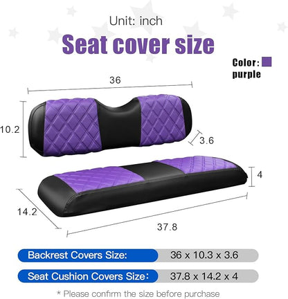 NOKINS Golf Cart Seat Covers Fits Aftermarket Standard Rear Seat Cushion | Fit for Club Car Precedent/DS/EZGO RXV/TXT/Yamaha Drive, No Stapler, Multiple Colors&Breathable (Purple&Black) - Image 5