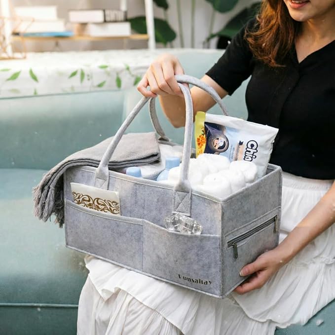 Runsabay. Nursery Basket-Baby Diaper Caddy Organizer for Changing Table-Portable Holder Tote Bag-Car Organizer with Removable Divider-Best Shower Gift Basket for Newborns Registry- Grey & Large Size - Image 4