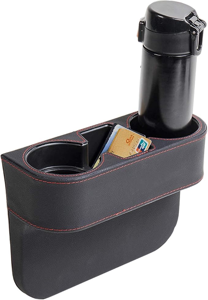 Car Cup Holder, Car Seat Gap Filler Organizer, PU Leather, Black by IOKSCTER