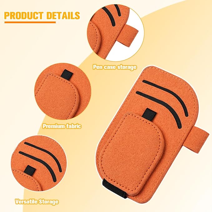 Car Sun Visor Organizer, Multi-Pocket Vehicle Sunglass Card Holder with Pen Slot, Automotive Interior Sunshade Glasses Storage Organizer, Universal Fit (Orange) - Image 3